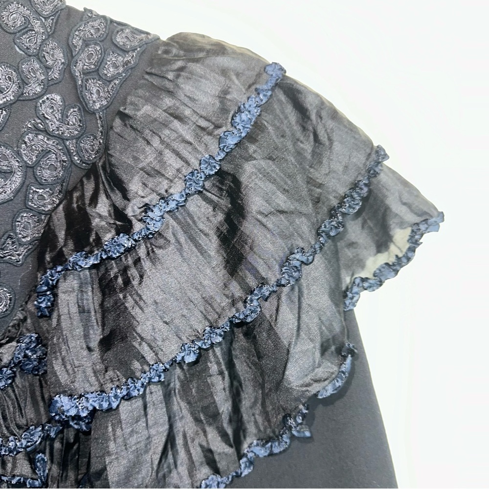 VTG Anya Hindmarch 10 Black Wool Ruffle Tassel Button Up Victorian Style Jacket - Picture 5 of 13